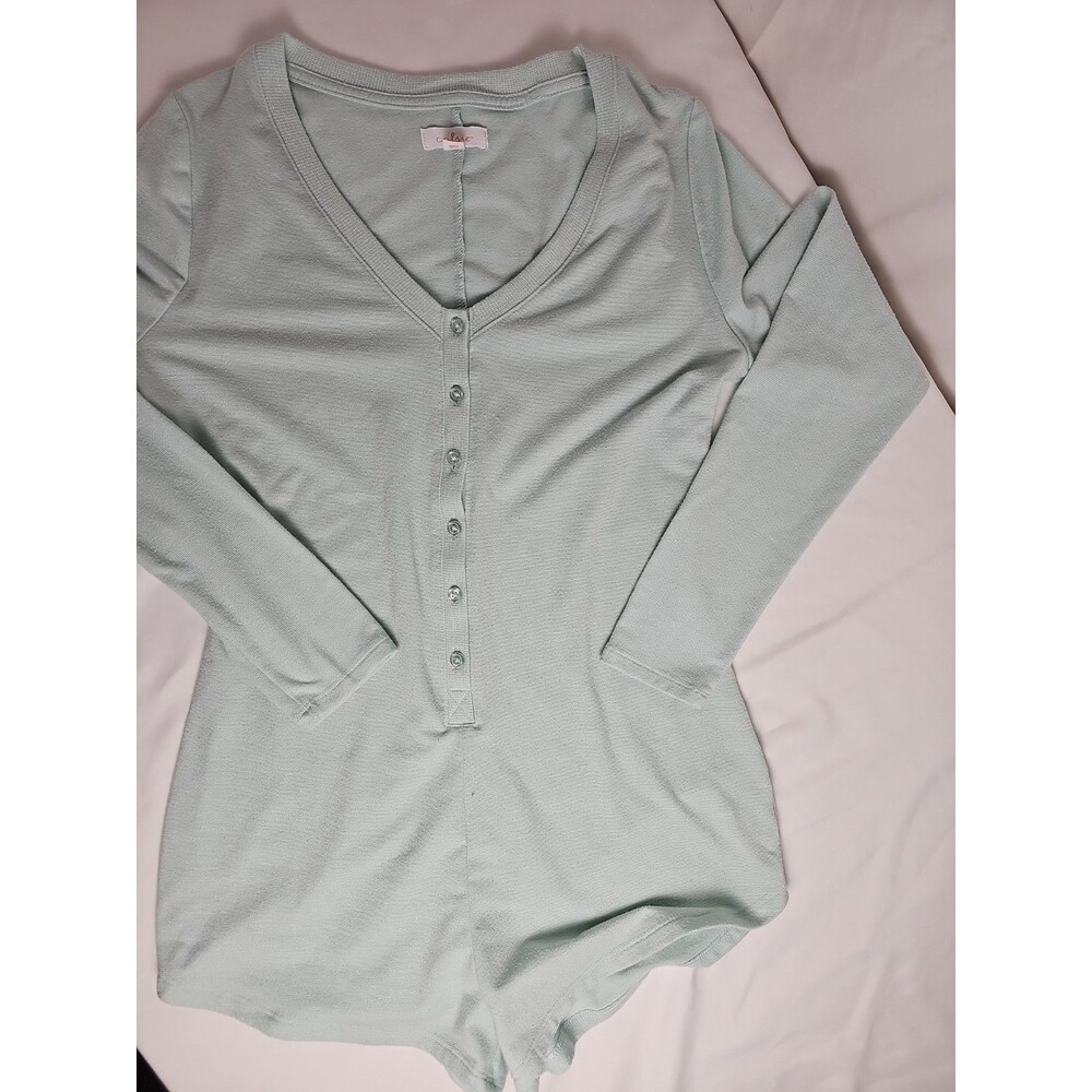 Women's XS Mint Green Long Sleeve Henley Bodysuit Soft Stretch Casual Top